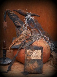 Grungy Halloween Pumpkin  Spell Book  Broom  Old Crow E-Pattern
